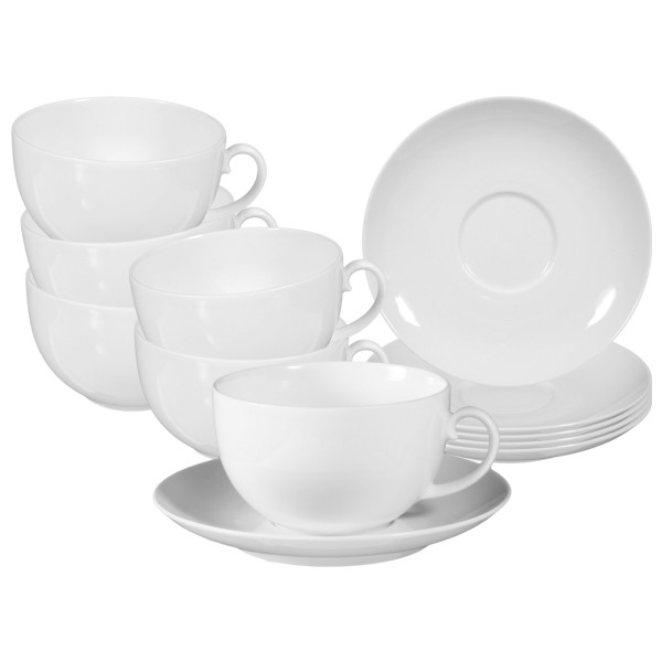 Seltmann Weiden Rondo/Liane Weiß Milchkaffeetasse mit Untertasse 0,35 l 6er Set - DS
