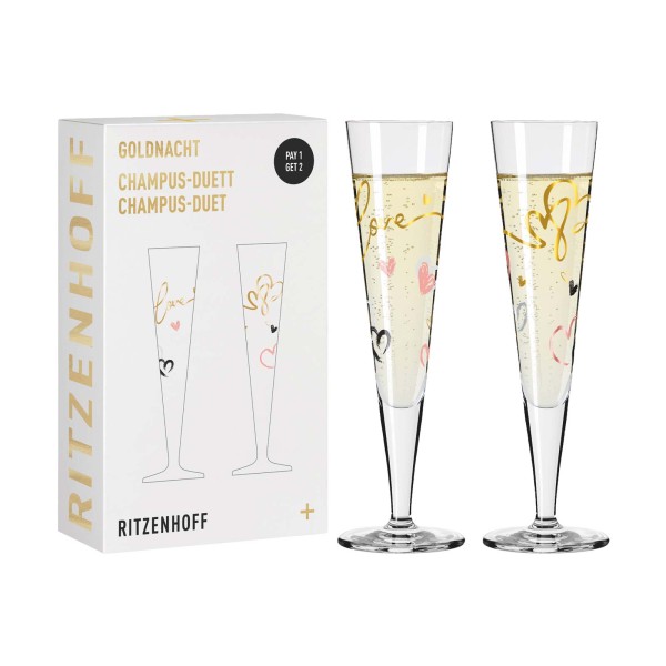 Ritzenhoff Goldnacht Champagnergläser 205 ml 2er Set Herzen