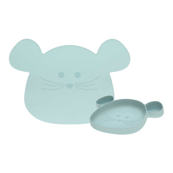 Lässig Kinder Esslernteller & Platzset Little Chums Mouse blau 2-tlg. - A