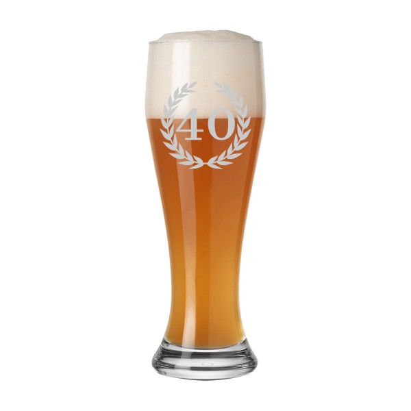 Weizenbierglas 40. Jubiläum mit Lorbeerkranz