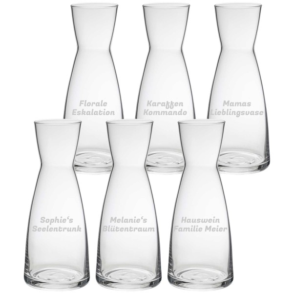 Gravur Ypsilon Karaffe/Vase 1 Liter 6er Set - Text gerade