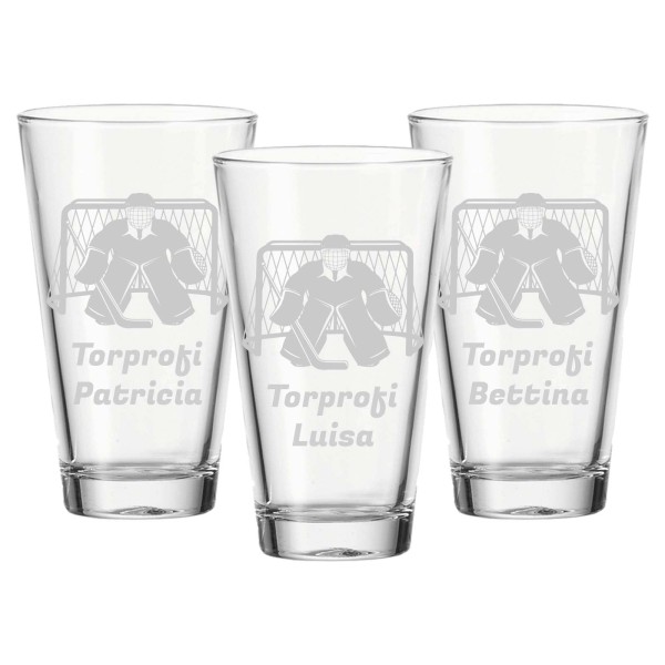 Trinkglas mit Gravur 300 ml Eishockey Torwart 3er Set