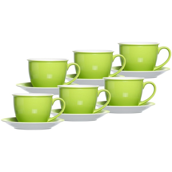 Ritzenhoff & Breker DOPPIO Milchkaffee Tasse mit Untertasse 350 ml 6er Set grün