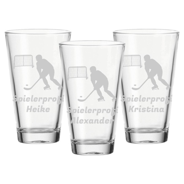 Trinkglas mit Gravur 300 ml Eishockey Spieler 3er Set