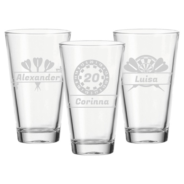 3er Set Trinkglas mit Gravur 300 ml Darts