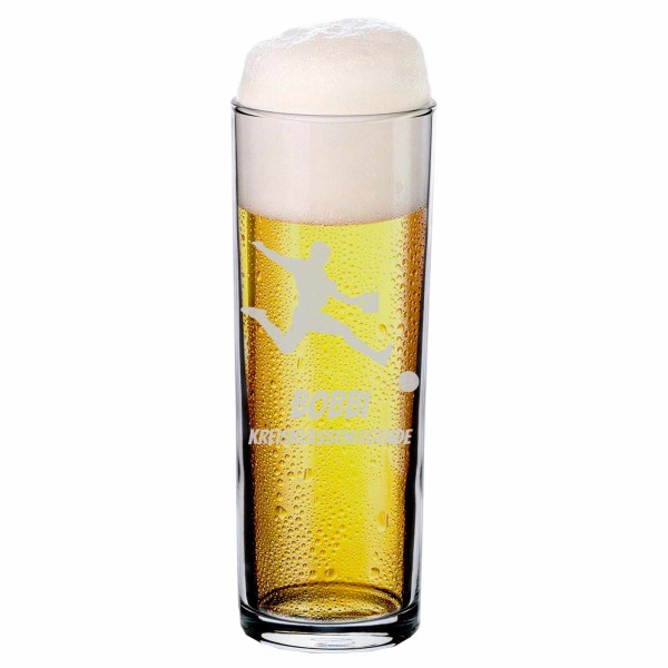 Kölschglas mit Gravur & Fußballmotiv - Stürmer mit Bierkrug