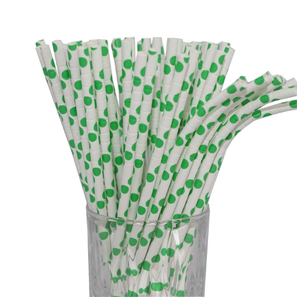 Papier-Trinkhalm grün/weiß gepunktet mit Knick 100 Stück