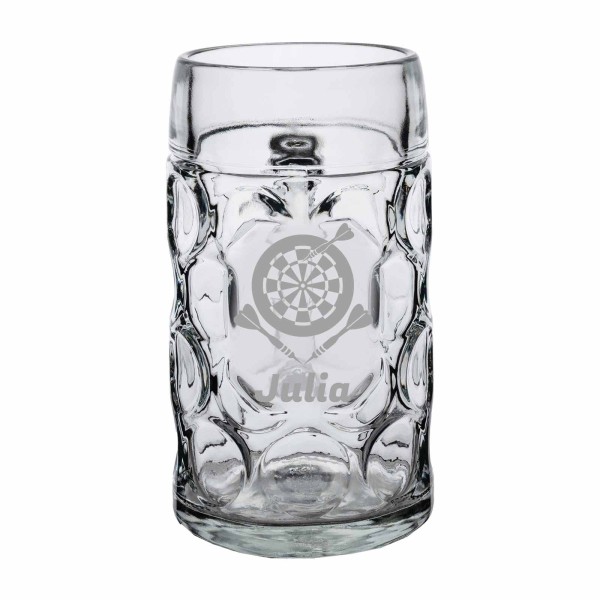 Maßkrug Isar 1,0l mit Gravur & Darts-Volltreffer-Motiv