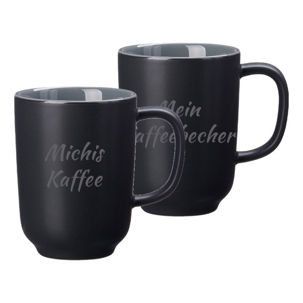 Kaffeebecher Jasper mit Gravur 2er Set - Schwarz