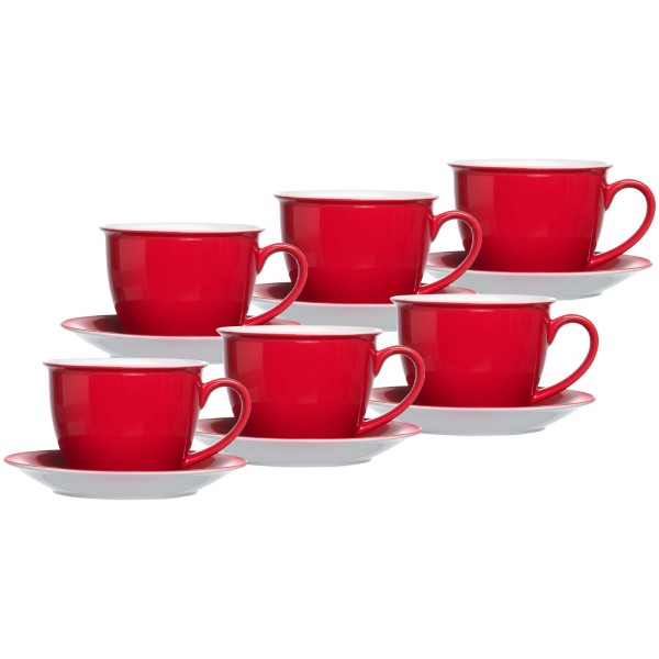 Ritzenhoff & Breker DOPPIO Milchkaffee Tasse mit Untertasse 350 ml 6er Set rot