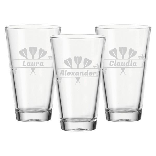 Trinkglas mit Gravur 300 ml Dartpfeile 3er Set