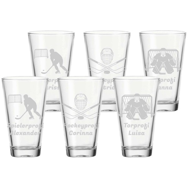 6er Set Trinkglas mit Gravur 300 ml Eishockey
