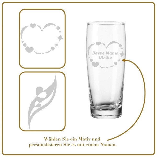 Gravur Willi Becher Bierglas Helles-Glas 0,3 l mit Eichung - Muttertagsmotiv