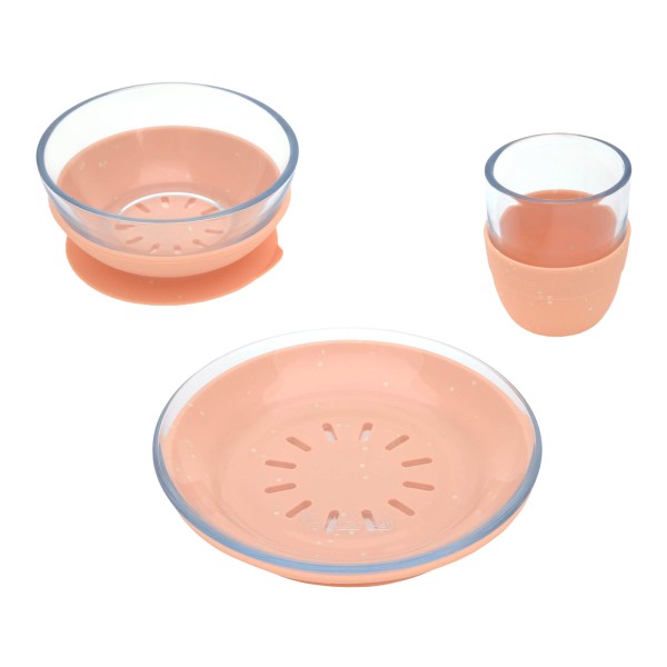 Lässig Kindergeschirr-Set Glas mit Silikonuntersatz 3-tlg. Orange