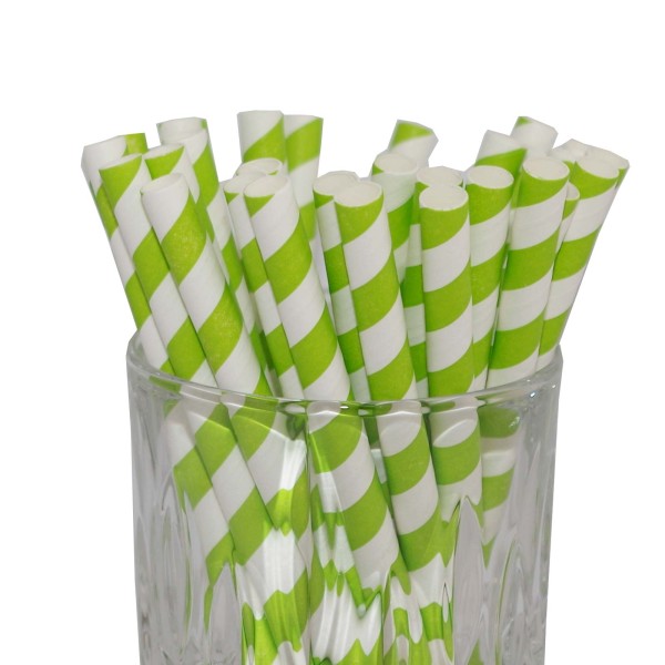 Cocktail Papier-Trinkhalm grün/weiß gestreift 100 Stück