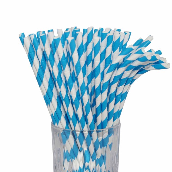 Papier-Trinkhalm hellblau/weiß gestreift mit Knick 100 Stück