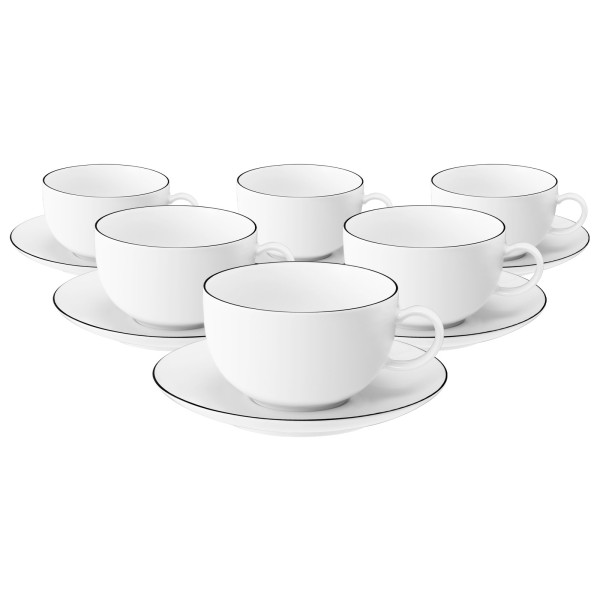 Seltmann Weiden Lido Black Line Milchkaffeetasse mit Untertasse 350 ml 6er Set