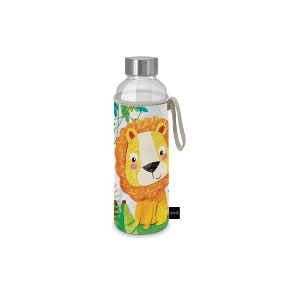 ppd Glasflasche mit Schutzhülle 'Happy Lion' 500 ml