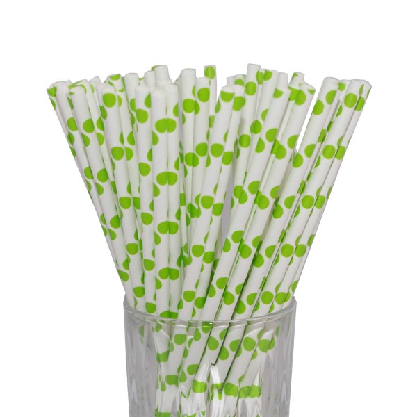 Papier-Trinkhalm grün/weiß gepunktet 100 Stück