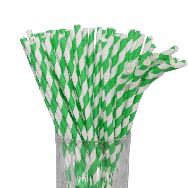 Papier-Trinkhalm grün/weiß gestreift mit Knick 100 Stück