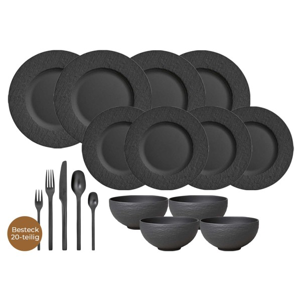 Villeroy & Boch Manufacture Rock Kombiservice mit Besteck 32-teilig schwarz