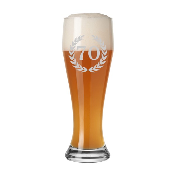 Weizenbierglas 70. Jubiläum mit Lorbeerkranz