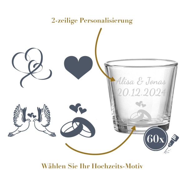 Gravur Nori Windlicht 60er Set - Hochzeitsmotive
