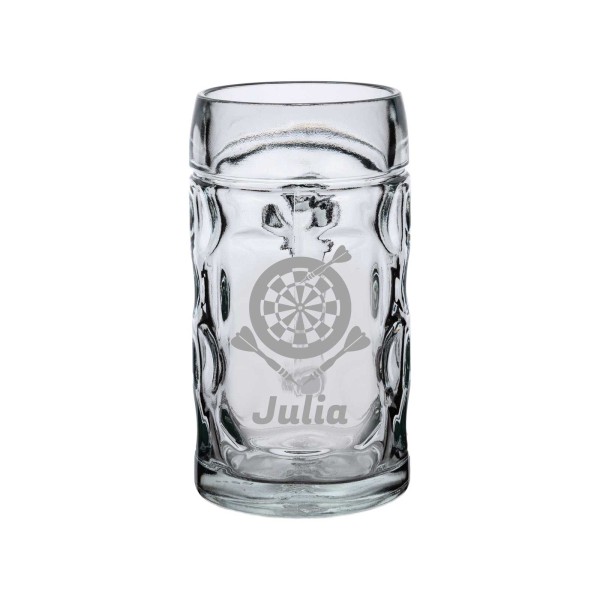 Bierkrug Isar 0,5l mit Gravur & Darts-Volltreffer-Motiv