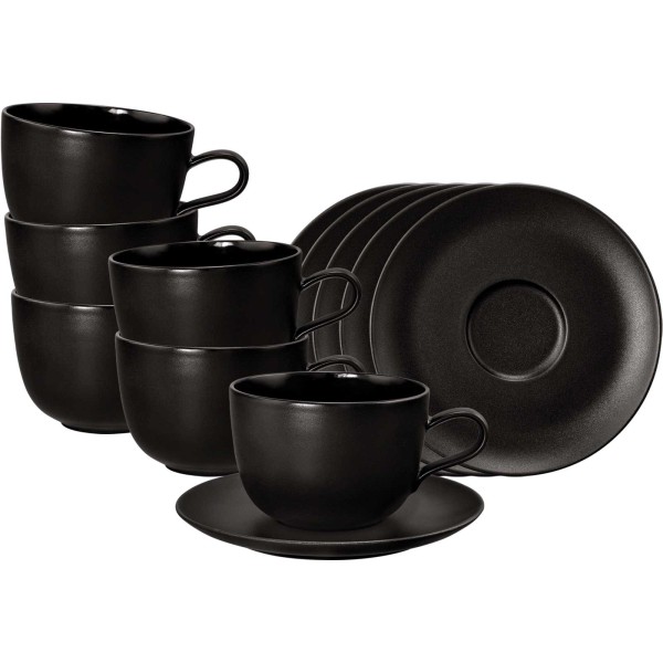 Seltmann Weiden Liberty Velvet Black Milchkaffeetasse mit Untertasse 400 ml 6er Set - DS