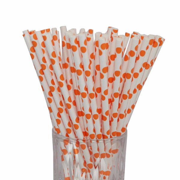 Papier-Trinkhalm orange/weiß gepunktet 100 Stück