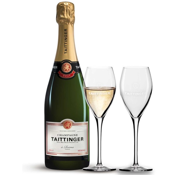 Taittinger Champagner 0,75l Brut Réserve inkl. 2 Gläser