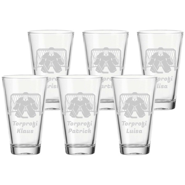 Trinkglas mit Gravur 300 ml Eishockey Torwart 6er Set