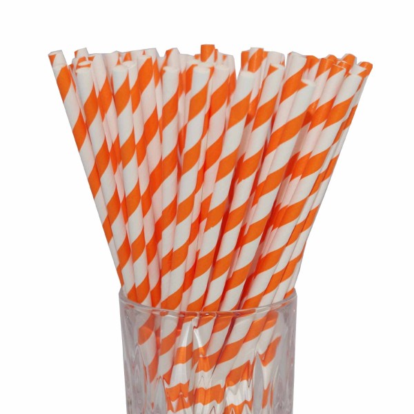 Papier-Trinkhalm orange/weiß gestreift 100 Stück