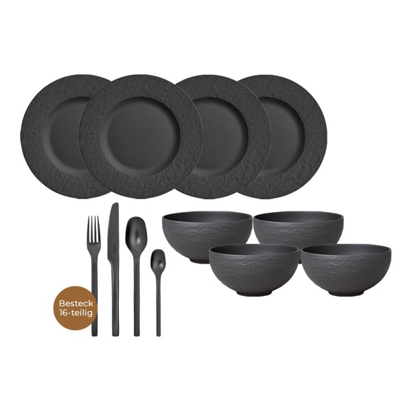 Villeroy & Boch Manufacture Rock Tafelservice mit Besteck 24-teilig schwarz