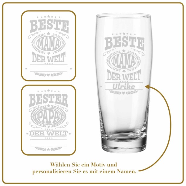 Gravur Willi Becher Bierglas Helles-Glas 0,5 l mit Eichung - Mutter-/Vatertag