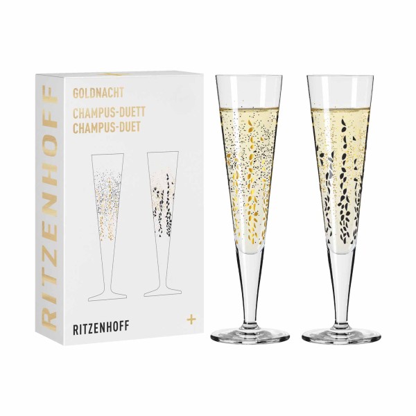 Ritzenhoff Goldnacht Champagnergläser 205 ml 2er Set Blätter & Punkte