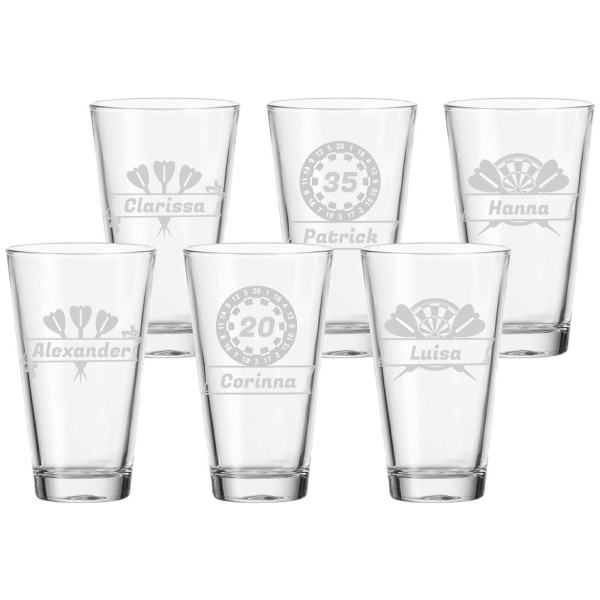 6er Set Trinkglas mit Gravur 300 ml Darts