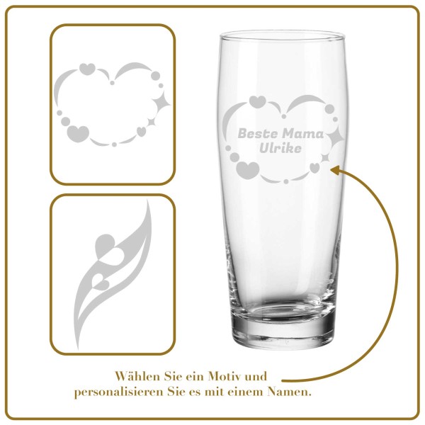 Gravur Willi Becher Bierglas Helles-Glas 0,5 l mit Eichung - Muttertagsmotiv