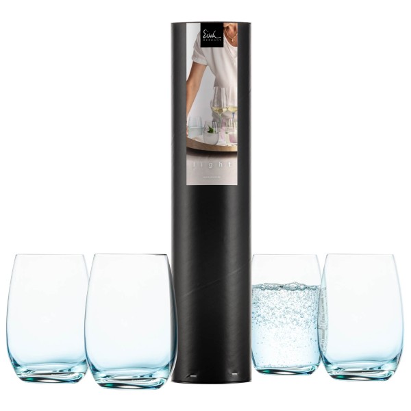 Eisch Light Becher 340 ml 4er Set aqua in Geschenkröhre