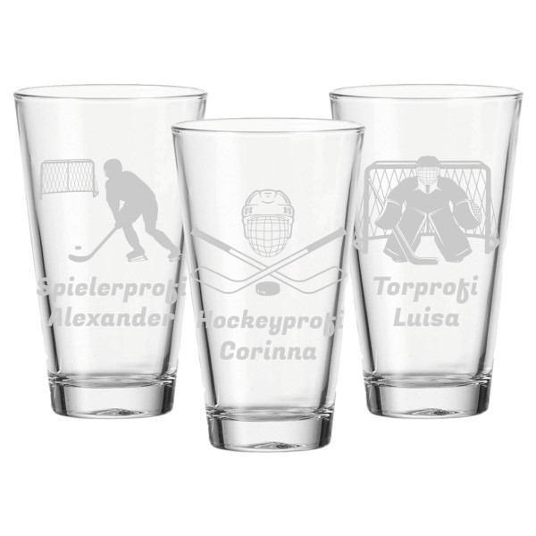 3er Set Trinkglas mit Gravur 300 ml Eishockey