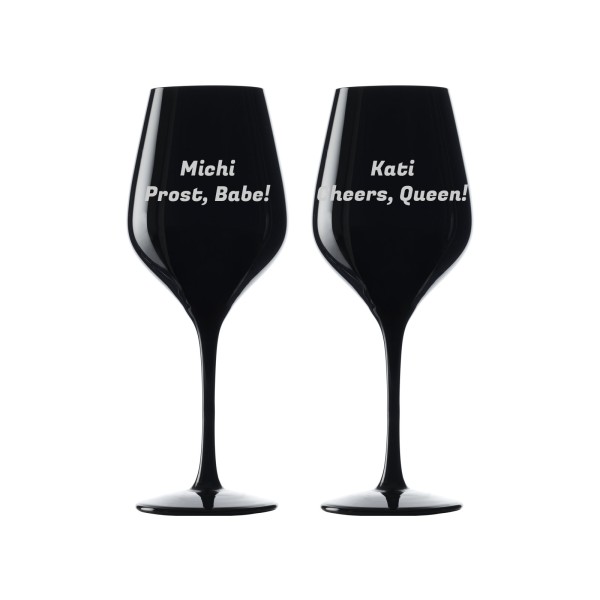 Gravur schwarzes Weinglas 350 ml - Text gerade - 2er Set