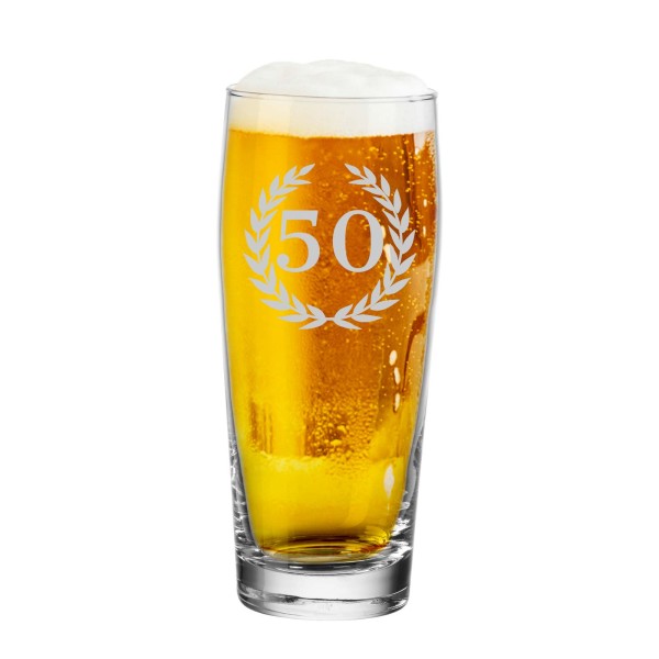 Willi Becher / Bierglas 50. Jubiläum mit Lorbeerkranz