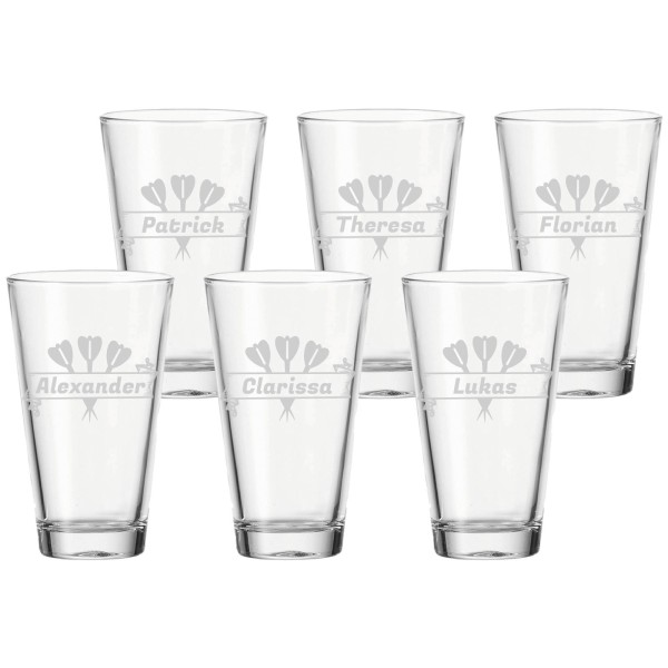 Trinkglas mit Gravur 300 ml Dartpfeile 6er Set