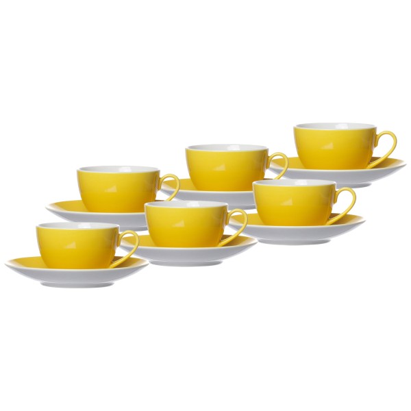 Ritzenhoff & Breker DOPPIO Kaffeetasse mit Untertasse 200 ml 6er Set gelb