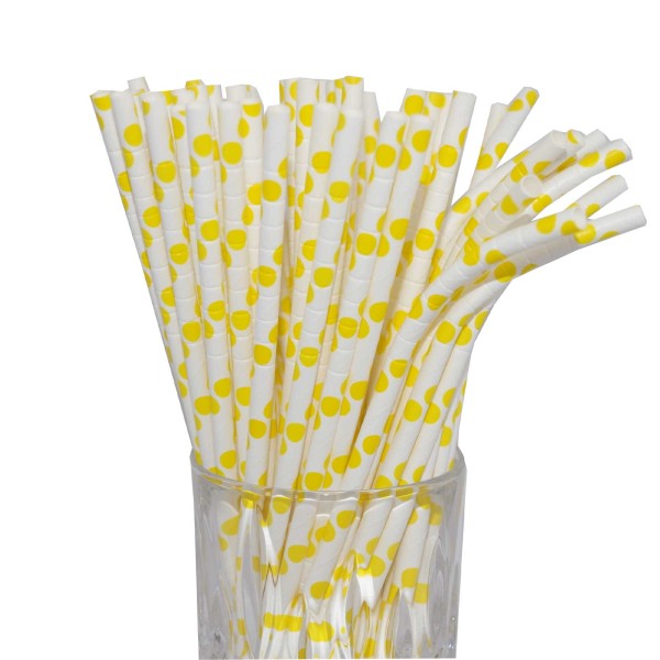 Papier-Trinkhalm gelb/weiß gepunktet mit Knick 100 Stück