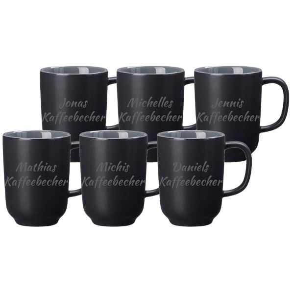Kaffeebecher Jasper mit Gravur 6er Set - Schwarz