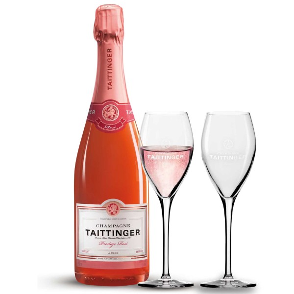 Taittinger Champagner 0,75l Brut Prestige Rosé inkl. 2 Gläser