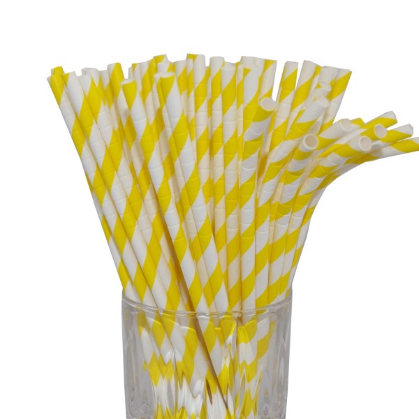 Papier-Trinkhalm gelb/weiß gestreift mit Knick 100 Stück