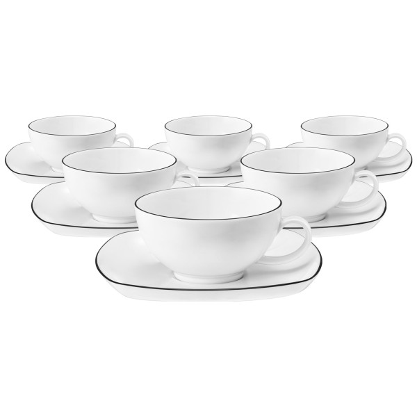Seltmann Weiden Lido Black Line Teetasse mit Untertasse 200 ml eckig 6er Set