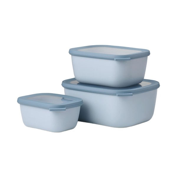 Mepal CIRQULA Multischüssel rechteckig 3er Set (0,75l 1,5l 3l) Nordic Blue - A